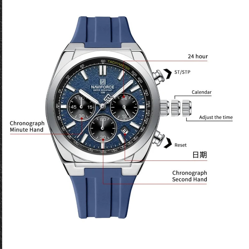 NAVIFORCE Man's Watch Quartz Chronograph 24 Hours Date Display Waterproof Male Fashion Luxury Business Sport Wristwatch Gift Box