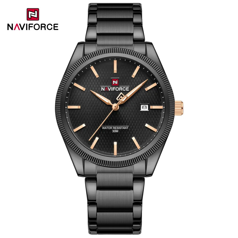 NAVIFORCE Fashion Watches for Men Luxury Business Stainless Steel Strap Quartz Wristwatches Waterproof Calendar Luminous Clock