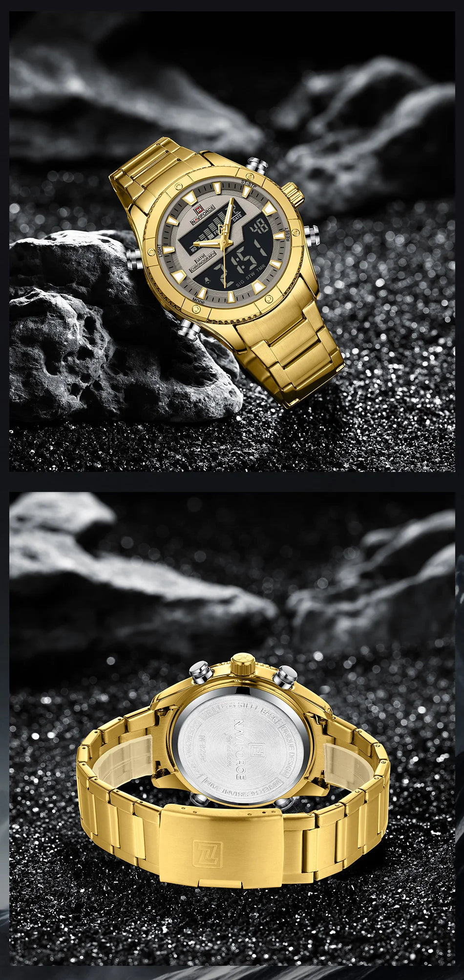 NAVIFORCE Brand Men's Watches Luxury Fashion Stainless Steel Quartz Chronograph Alarm Wristwatch for Male Water Resistant Sport