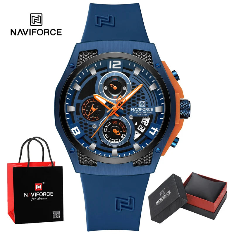 NAVIFORCE Fashion Men's Wristwatch Silicone Strap Casual Sports 3ATM Water Resistant Male Quartz Watch In Luxury Package Gifts