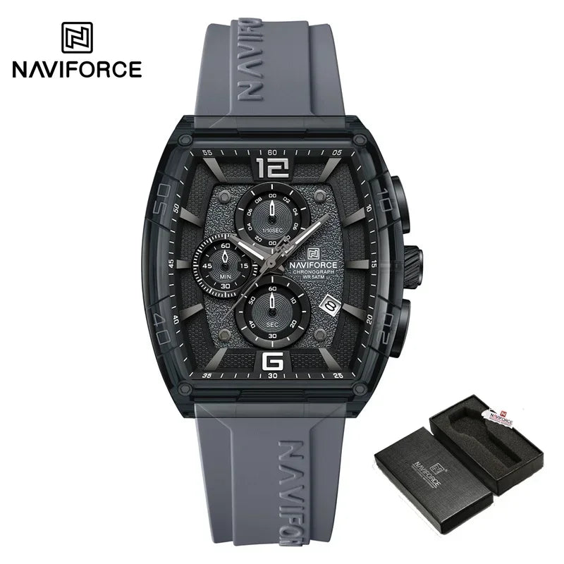 NAVIFORCE Men's Quartz Sports Casual Watch Silicone Strap Wristwatches Chronograph Waterproof Luminous Hands Man Auto Date Clock