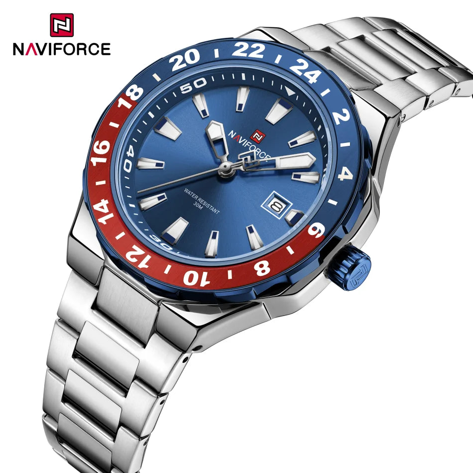 NAVIFOCE Luxury Business Man Watch Sport 3ATM Waterproof Quartz Clock Man Military Stainless Band WristWatch Relogio Masculino