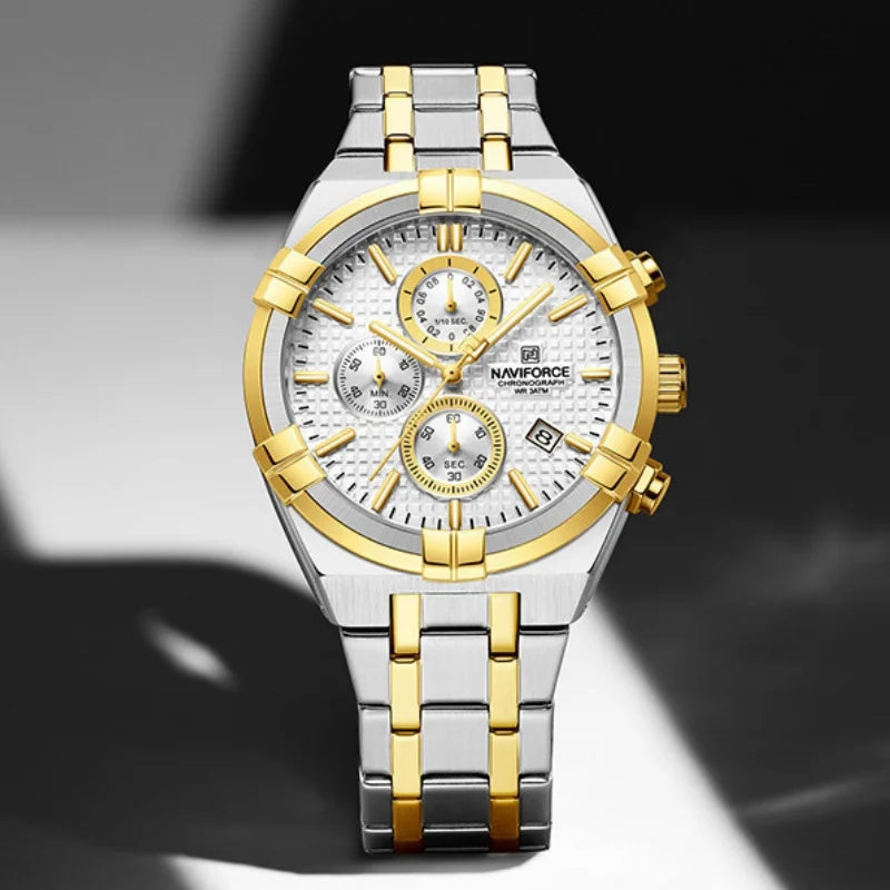 NAVIFORCE Original Watches for Man Waterproof Quartz Chronograph Luminous Stainless Steel Father's Day Male Wristwatch Gift Box