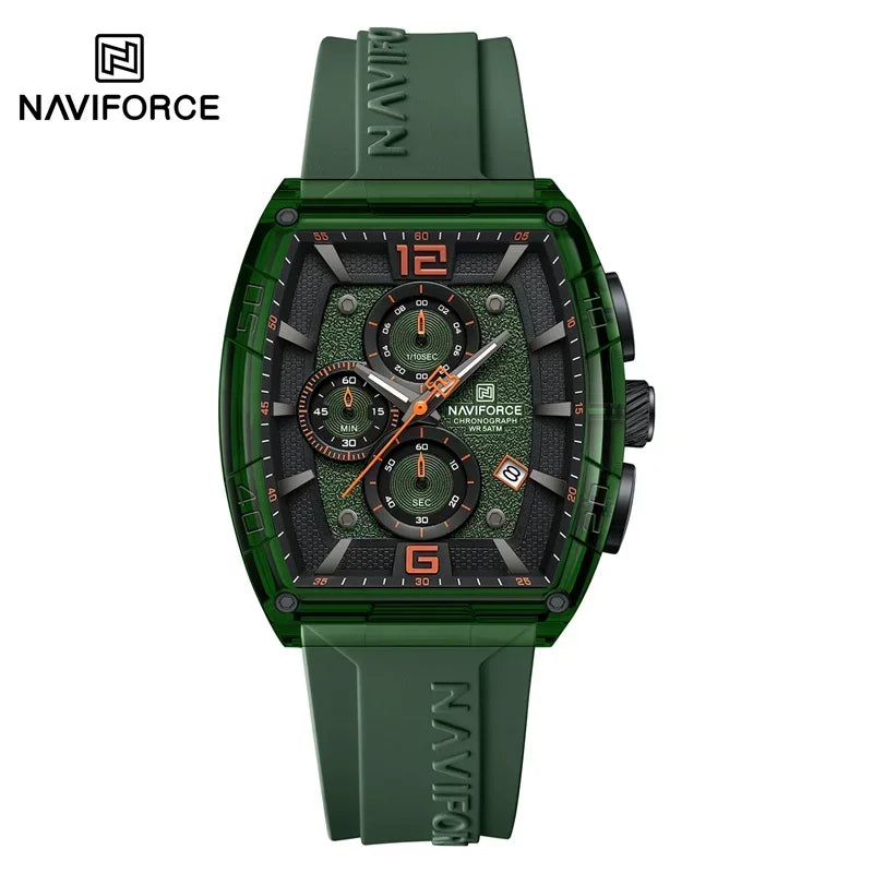 NAVIFORCE Men's Quartz Sports Casual Watch Silicone Strap Wristwatches Chronograph Waterproof Luminous Hands Man Auto Date Clock