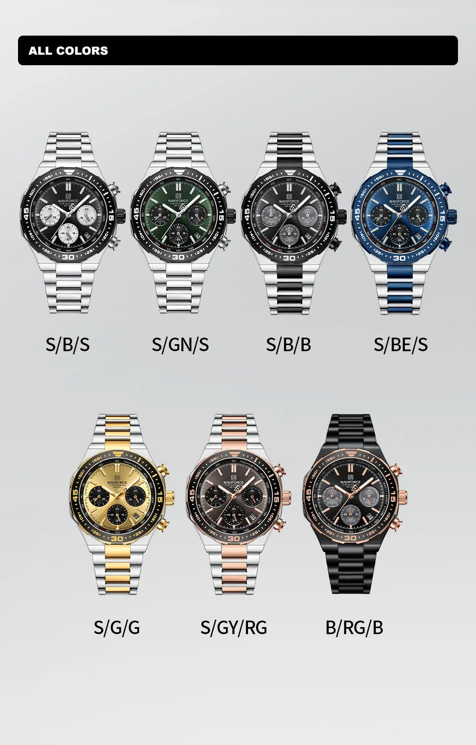 NAVIFORCE Luxury Stainless Steel Waterproof Classic Quartz Wristwatches Fashion Watch Men High Quality Male Big Face Clock Gifts