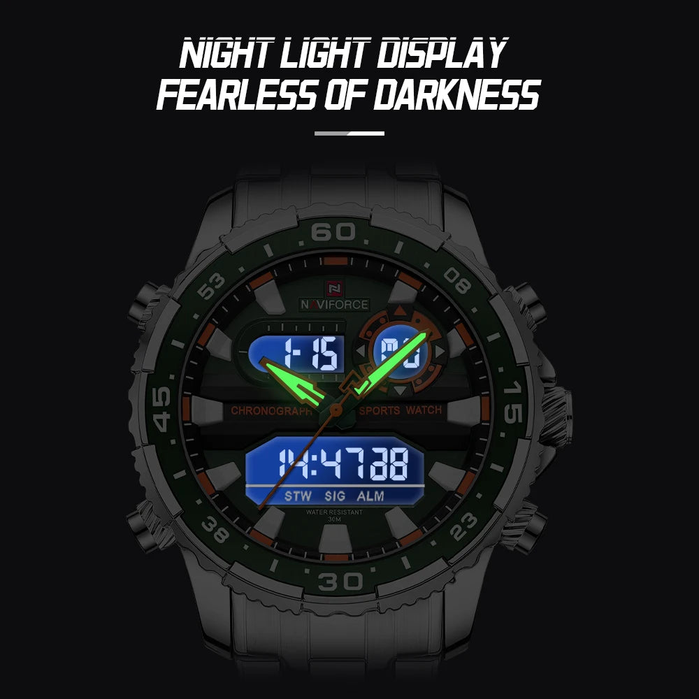 NAVIFORCE Original Watches for Men Analog Digital Sport Quartz Wrist Watch Male Military Luminous Waterproof Steel Alarm Clock