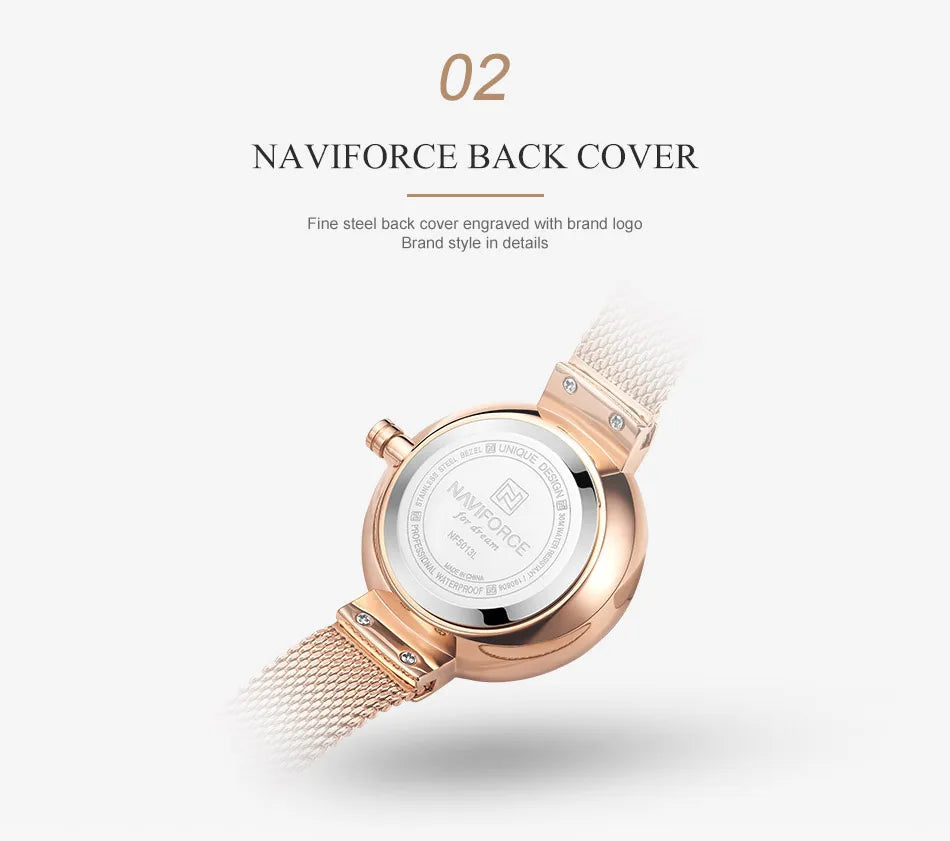 NAVIFORCE Woman's Quartz Watch Steel Band Creative Design Female Luxury Dress Clock Relogio Feminino Wristwatch Gift Box NF5013
