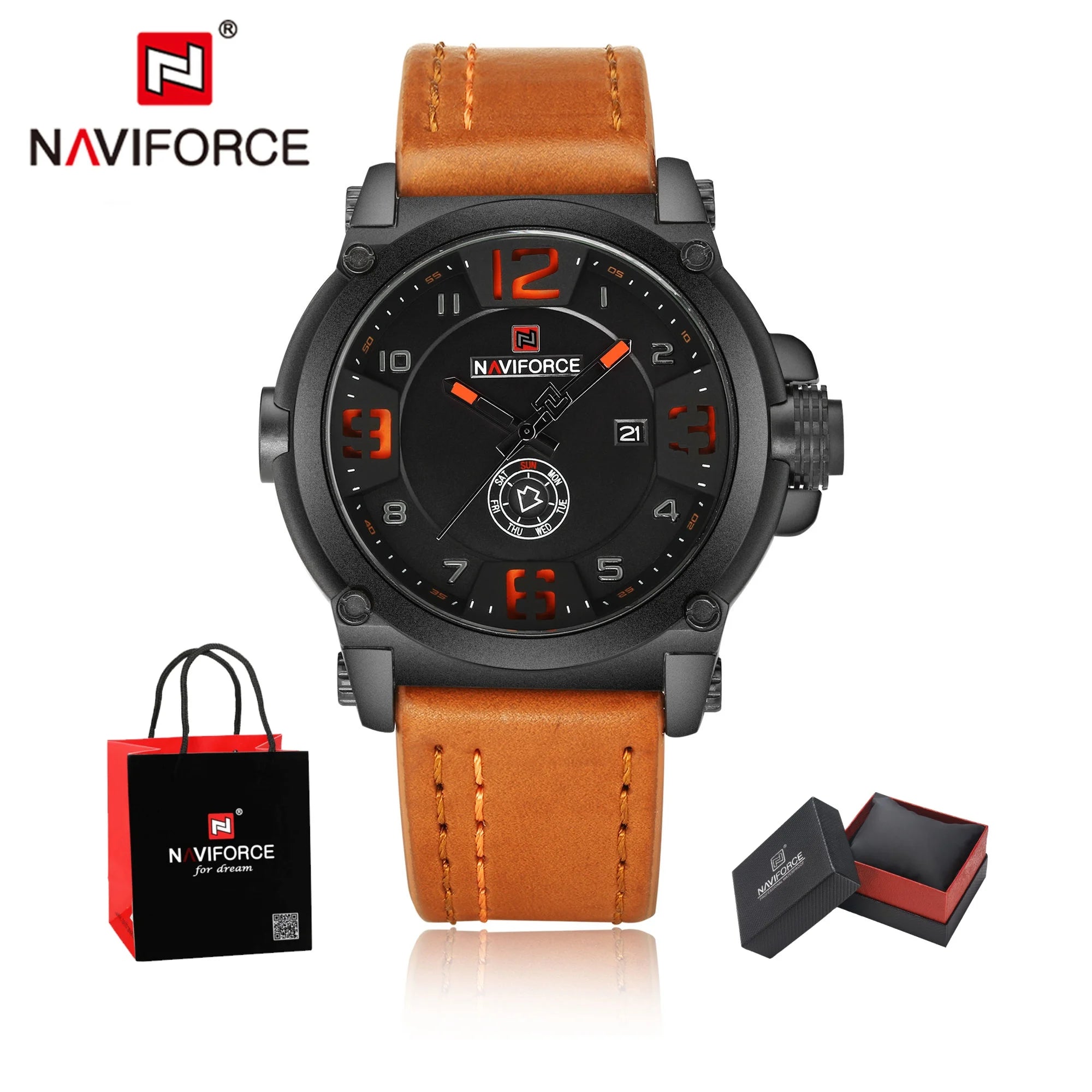 Top Brand NAVIFORCE Men's Army Military Leather Quartz Watch Male Waterproof Clock Boy Sports Watches Relogio Masculino Gifts