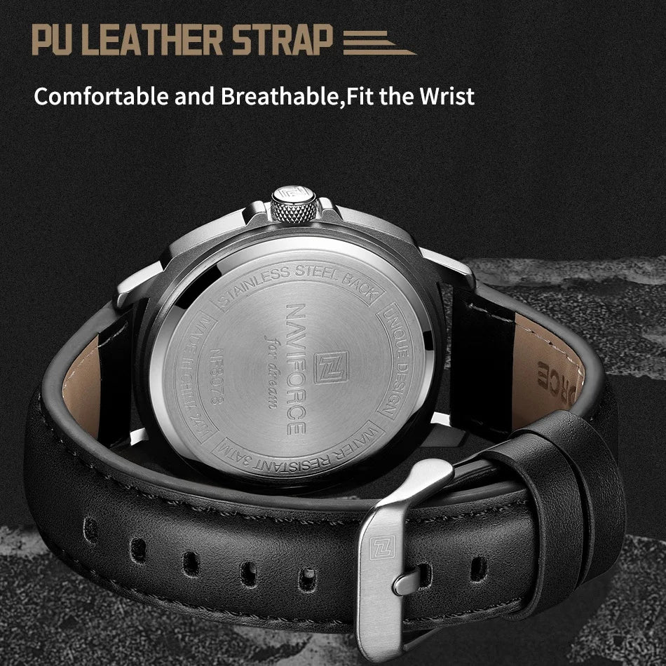 NAVIFORCE New Watches for Men Quartz Calendar 3ATM Waterproof Clocks High Quality PU Strap Male Business Wristwatch Reloj Hombre