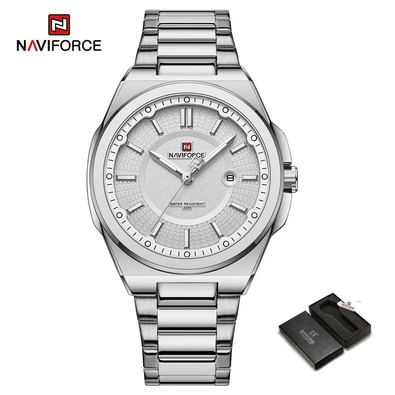 NAVIFORCE New Men's Watch Stainless Steel Strap Military Casual WristWatches Male Business Waterproof Quartz Calendar Clock