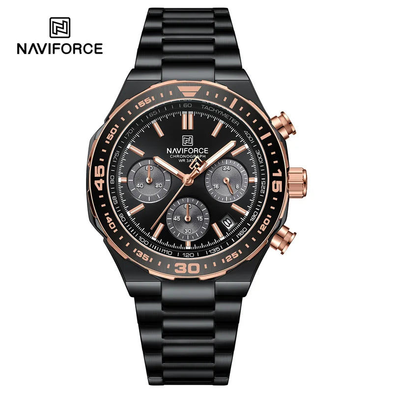 NAVIFORCE 2024 New Men Watch Waterproof Business Casual Date Luminous Quartz Wristwatch Chronograph Stainless Steel Strap Clock
