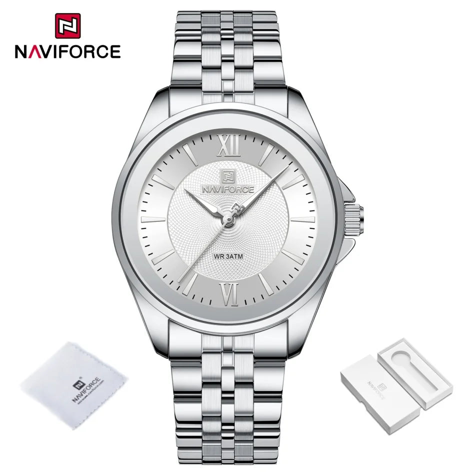 NAVIFORCE Women's Quartz Watch Elegant Casual Stainless Steel Strap 30m Waterproof Female Wristwatches Ladies Clock Reloj Mujer