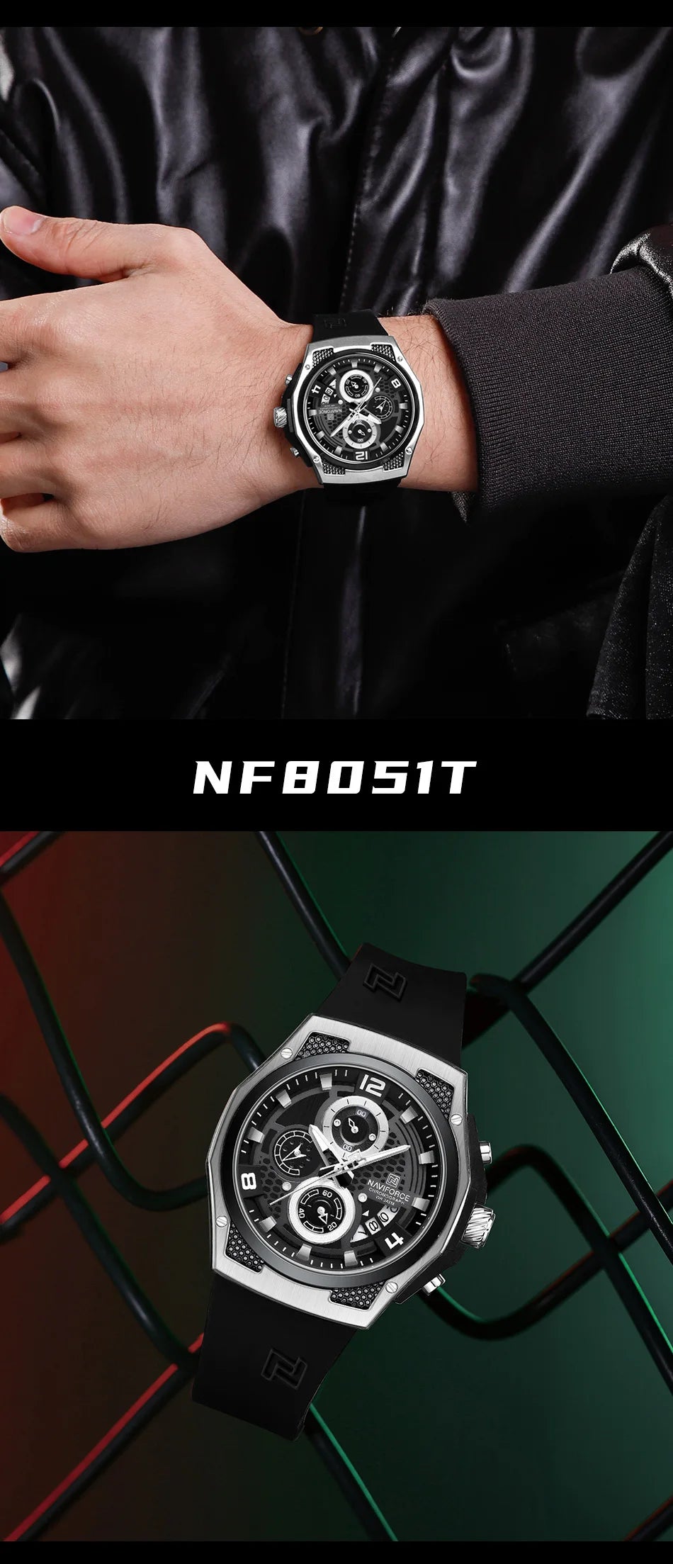 NAVIFORCE Men's Luxury Wristwatch Silicone Strap Casual Sport Luminous Water Resistant Male Quartz Watch Relogio Masculino 2024