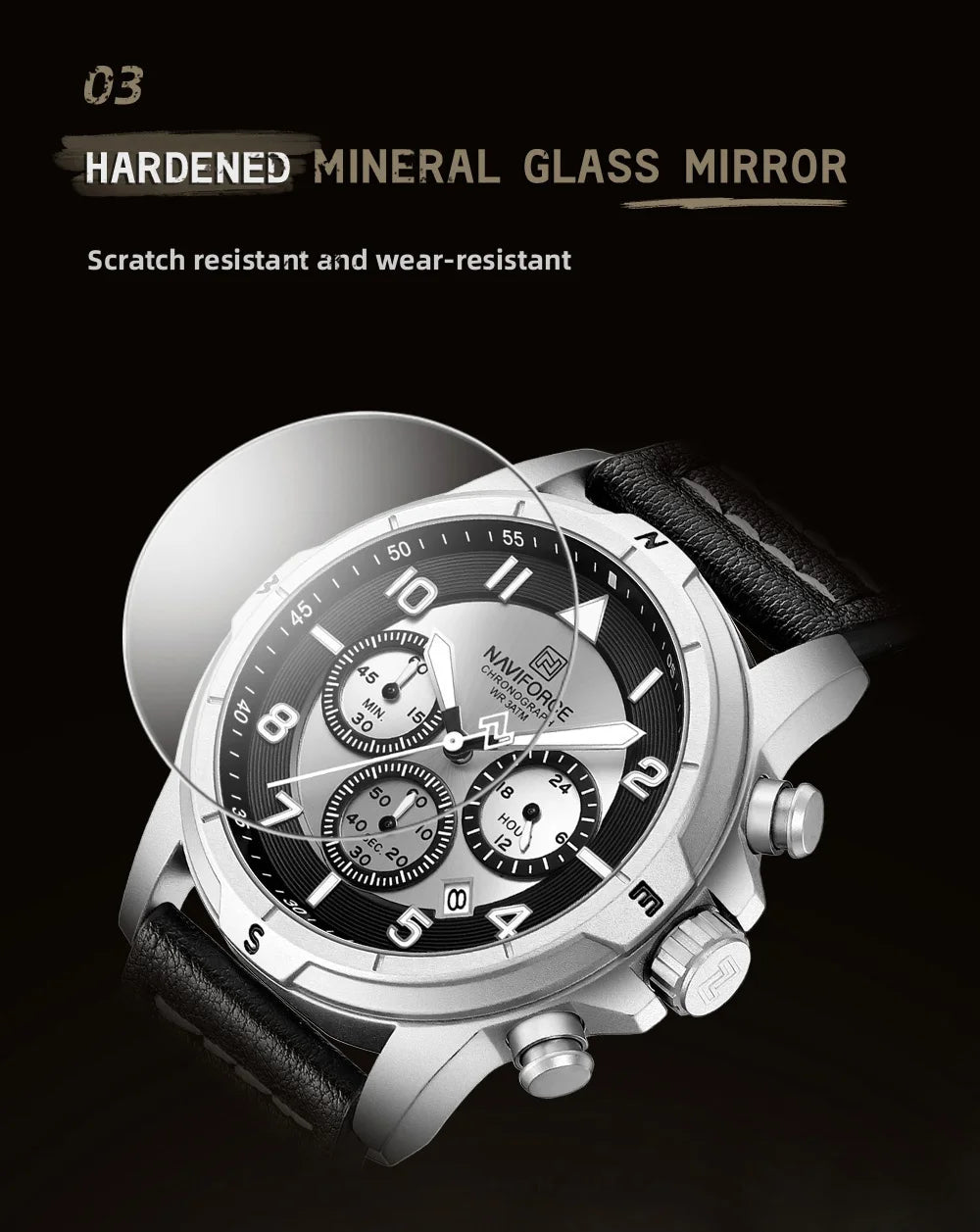 NAVIFORCE New Male Wristwatch Multi Dial Chronograph 24 Hour Clock Leather Band Men Modern Business Luxury Man's Watch NF8077