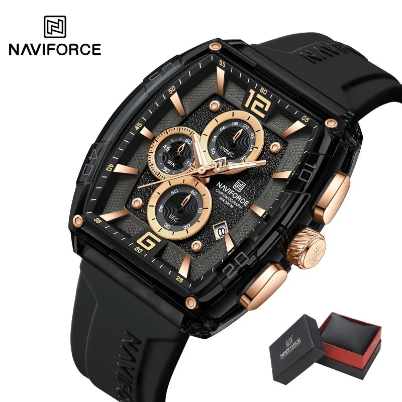 NAVIFORCE Luxury Men's Watch Quartz Chronograph 5ATM Waterproof Luminous Hand Soft Silicone Strap Male Fashion Sports Wristwatch