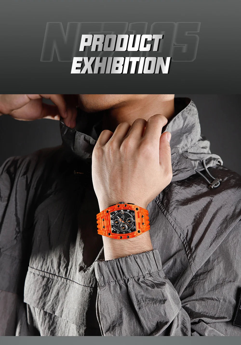 NAVIFORCE Men's Quartz Watch Multifunctional Colorful Chronograph Top Brand Silicone Strap 5ATM Waterproof Tonneau Wristwatches