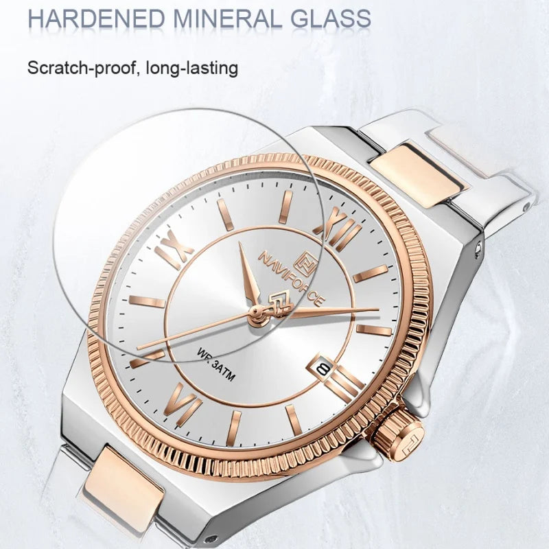 NAVIFORCE 2026 Women's Sports Luxury Quartz Wristwatch 3ATM Waterproof Stainless Steel with Calender Casual Fashion for Gift