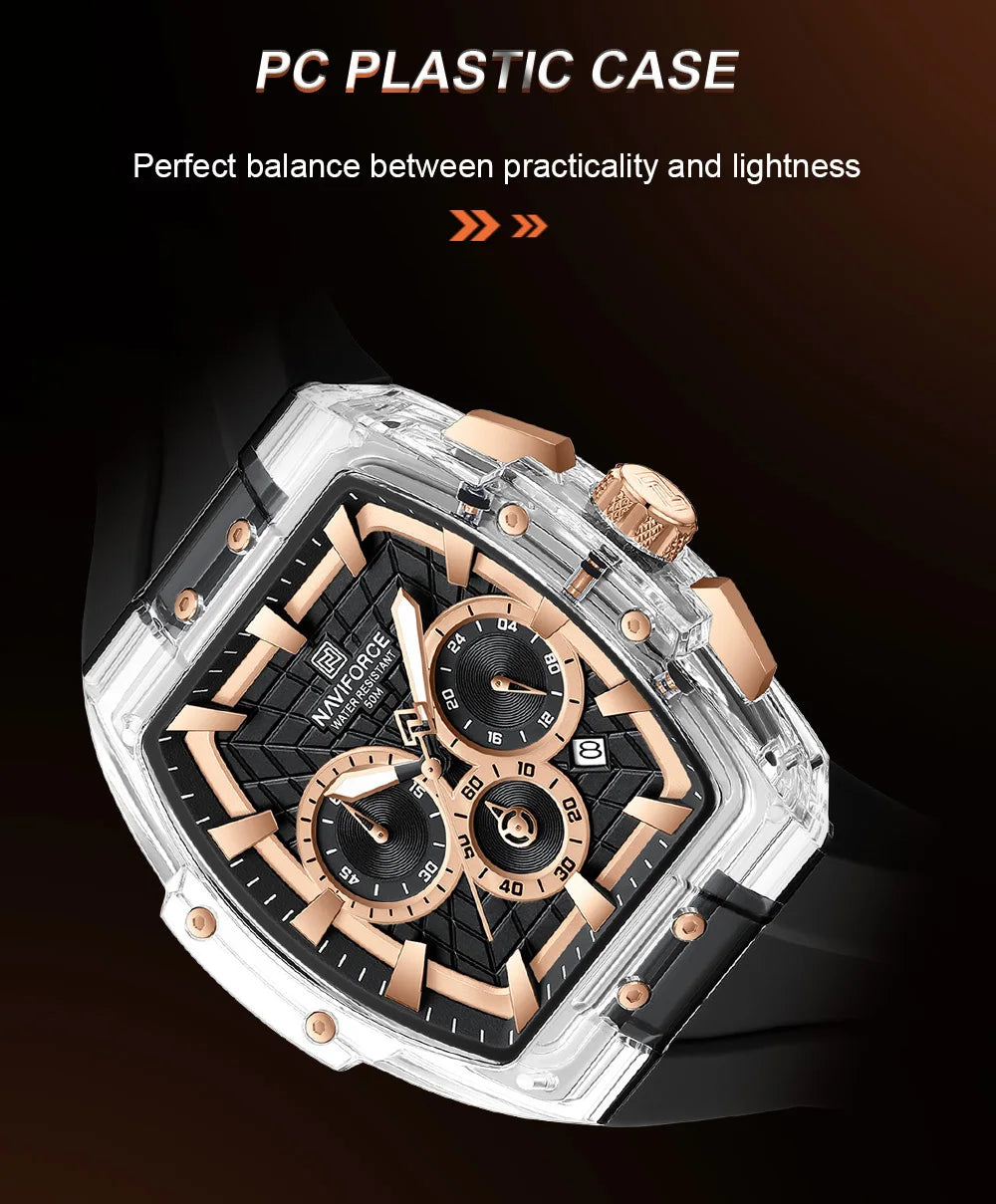 NAVIFORCE Men's Quartz Watch Waterproof Luminous Chronograph with Date Display 24-Hour Male Military Sports Wristwatch Gift Box