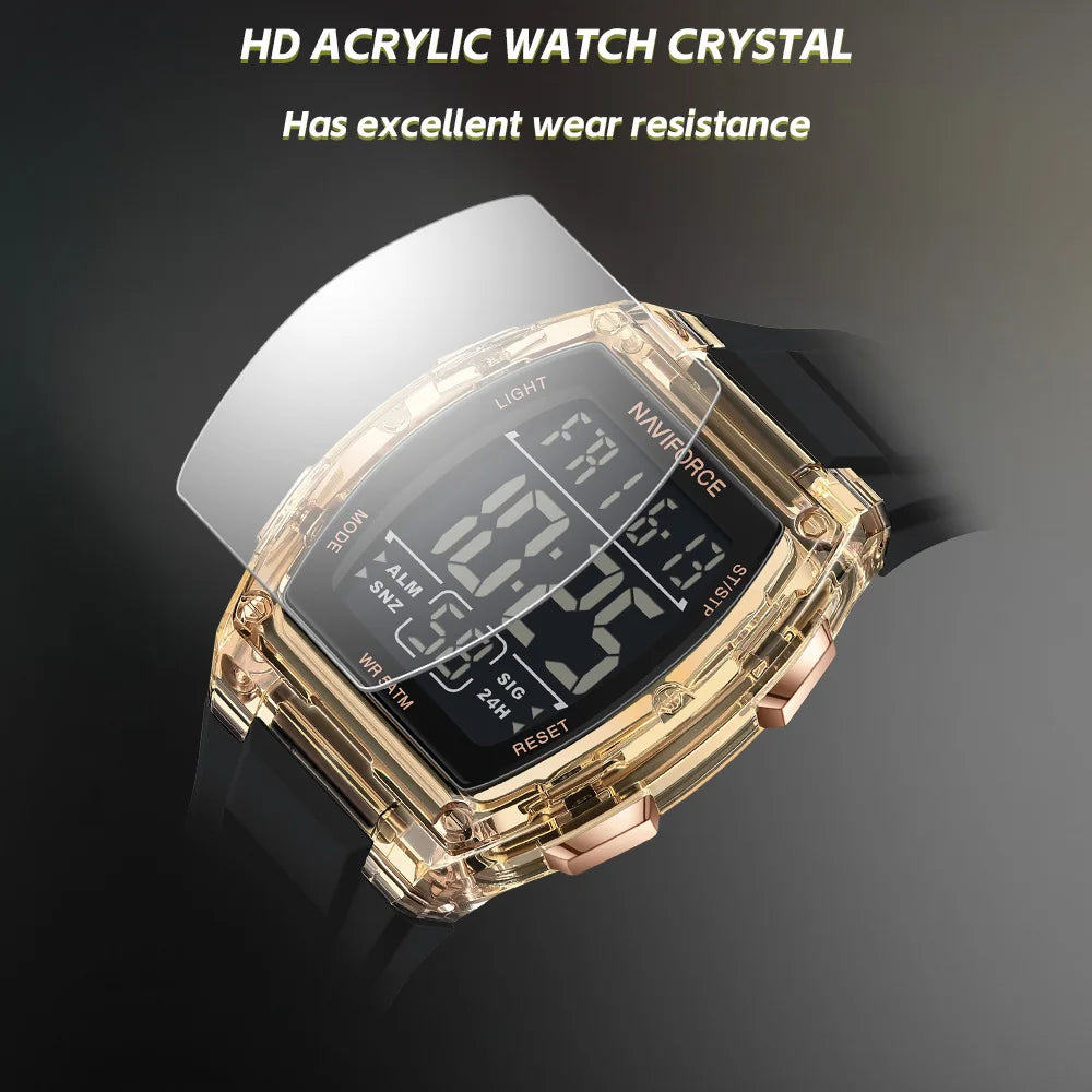 NAVIFORCE Men's Stylish Daily Wear Watch LCD Digital 5ATM Waterproof Date Week Display Male Sports Outdoor Wristwatch Gifts Box