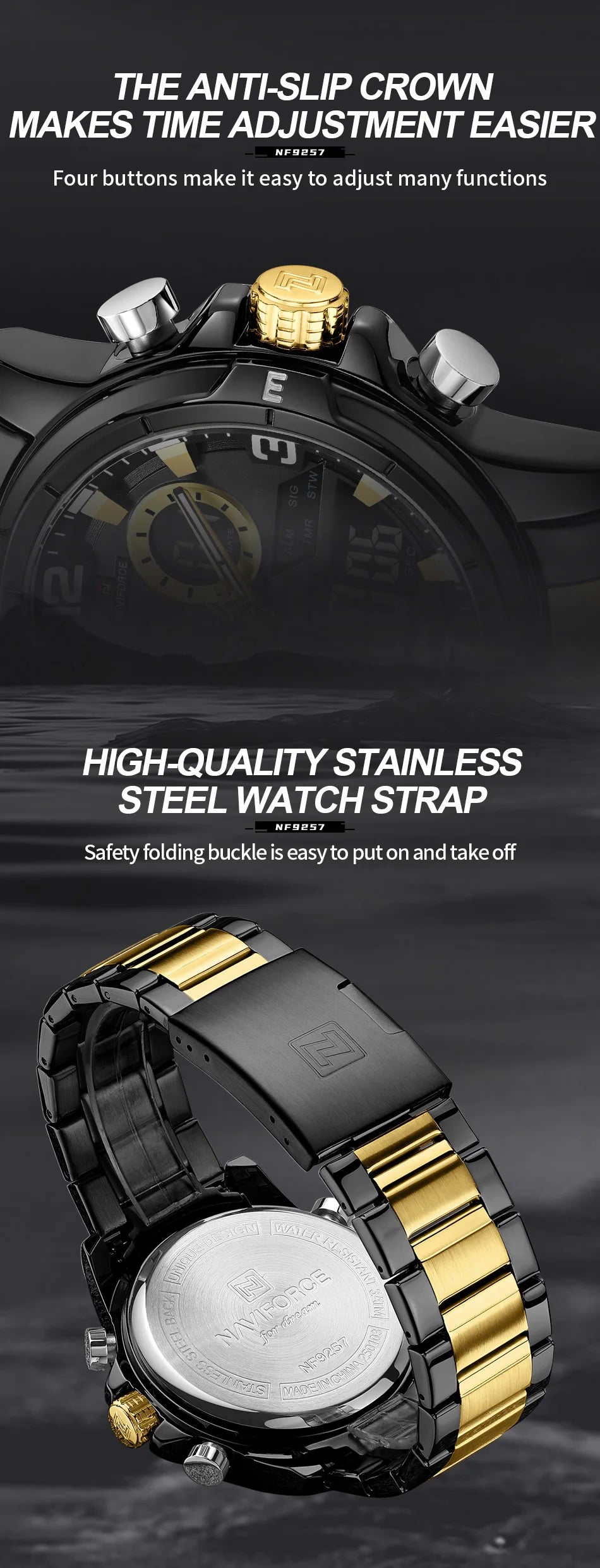 NAVIFORCE Luxury Man's Watch Quartz Chronograph Dual Display 3ATM Waterproof Military Style Sports Wristwatch Gift Box For Men