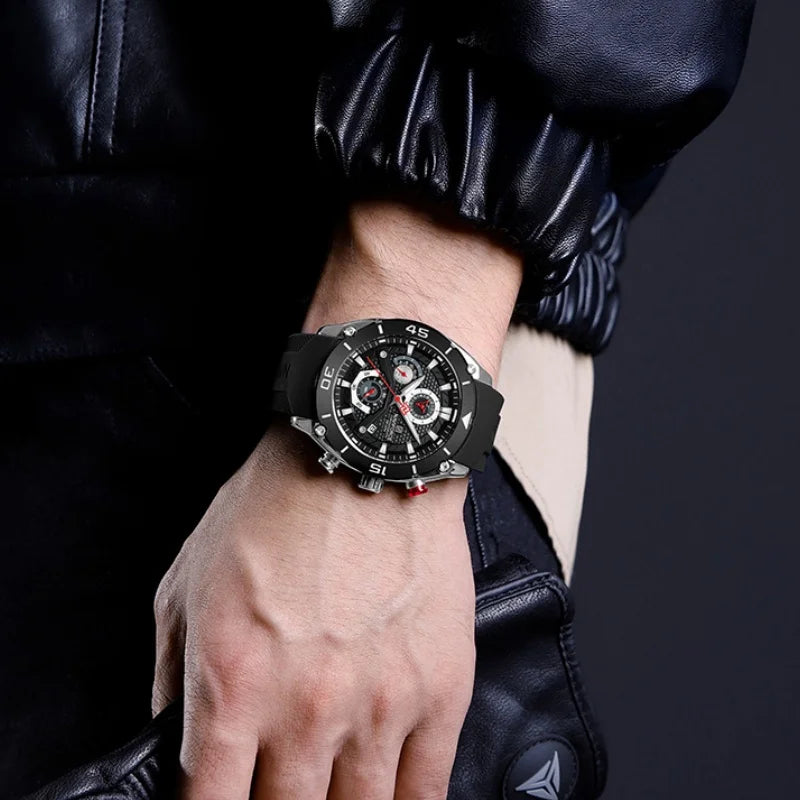 NAVIFORCE Man's Watch Quartz Chronograph 30M Waterproof Luminous Silicone Strap Trendy Sports Simple Wristwatch Gift Box for Men