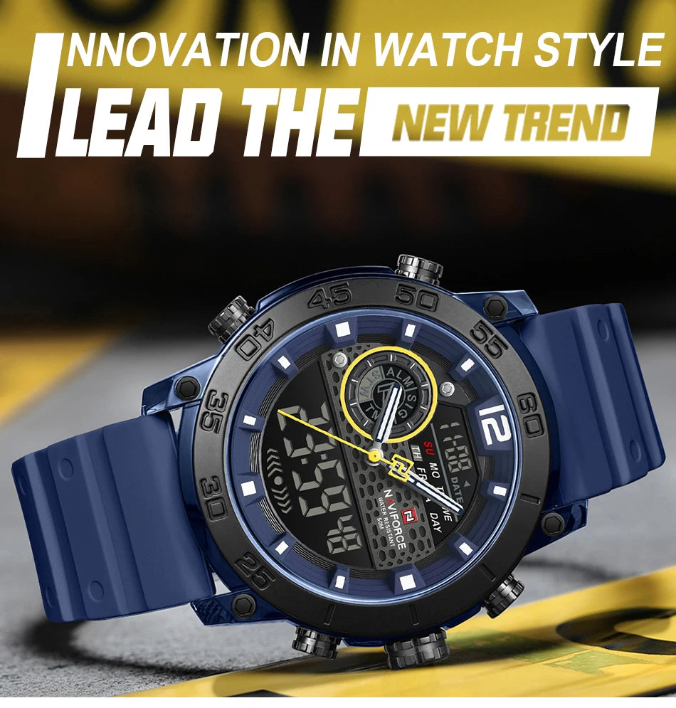 NAVIFORCE Men's Watch PC Material Analog LCD Digital Display Sport Waterproof Quartz Wristwatch Date Chronograph Luminous Clock