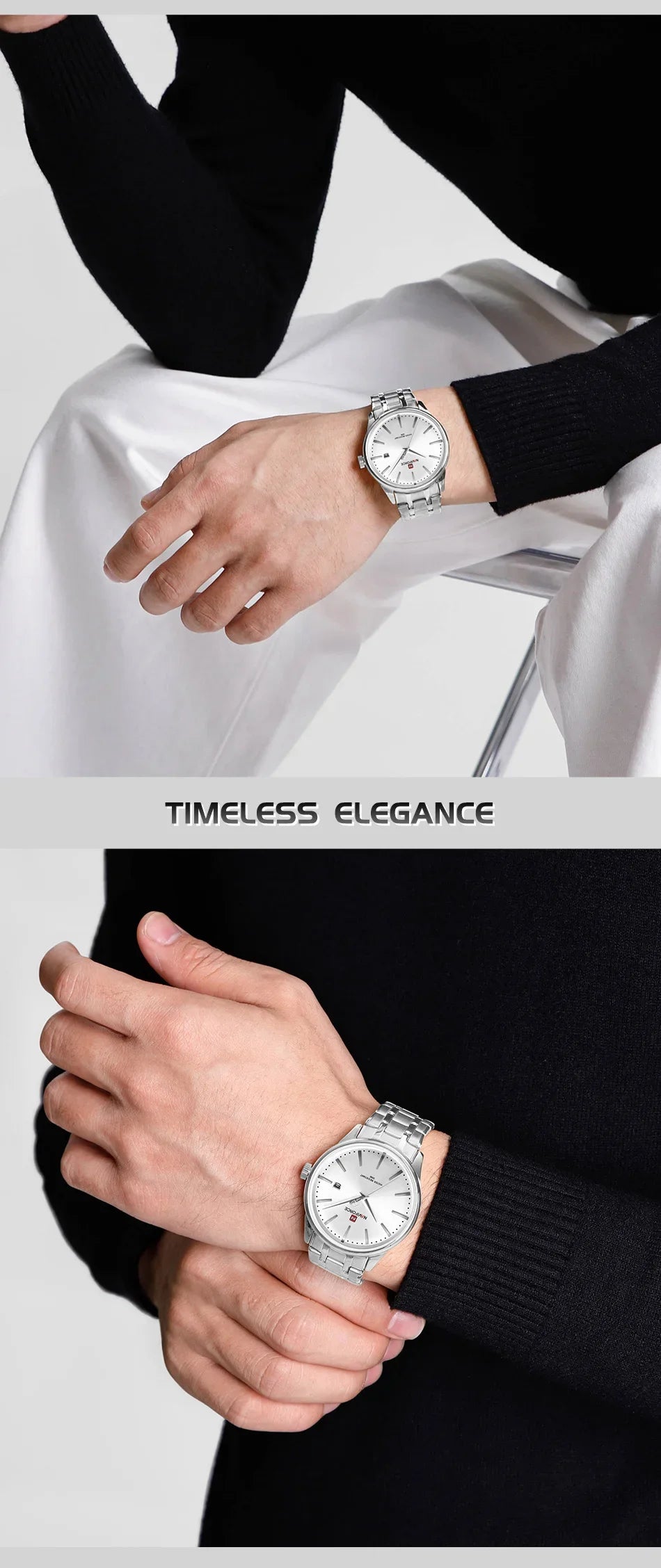 New NAVIFORCE Men's Fashion Business Stainless Steel Strap Quartz Wristwatches Calendar Watch Waterproof Relogio Masculino Gifts