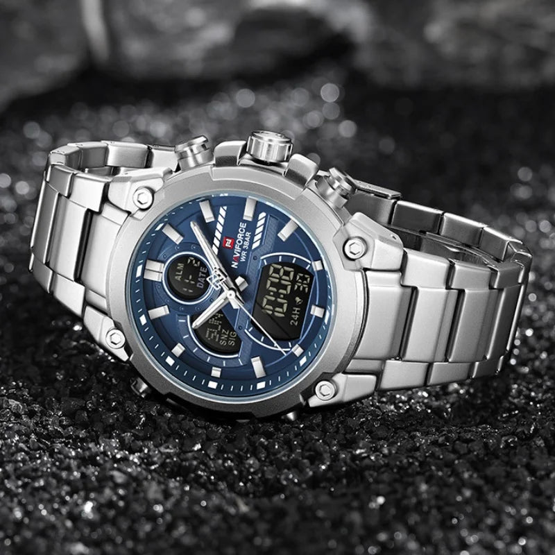 NAVIFORCE Watch For Men Stainless Steel Sport Casual Fashion Dual Display Sport Multifunction Chronograph men Waterproof Watch