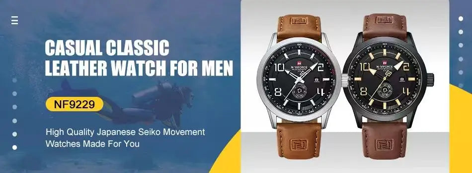 NAVIFORCE High Quality Men's Quartz Watch Date Display 3ATM Waterproof Leather Strap Male Fashionable Luxury Wristwatch Gift Box