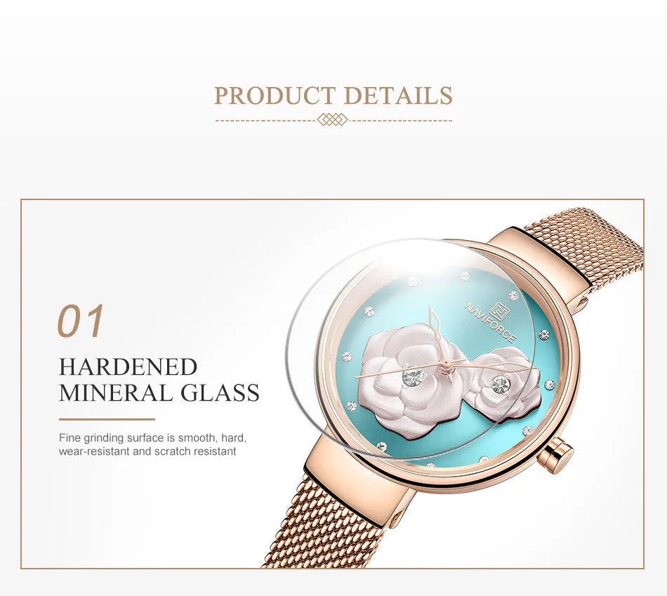 NAVIFORCE Woman's Quartz Watch Steel Band Creative Design Female Luxury Dress Clock Relogio Feminino Wristwatch Gift Box NF5013