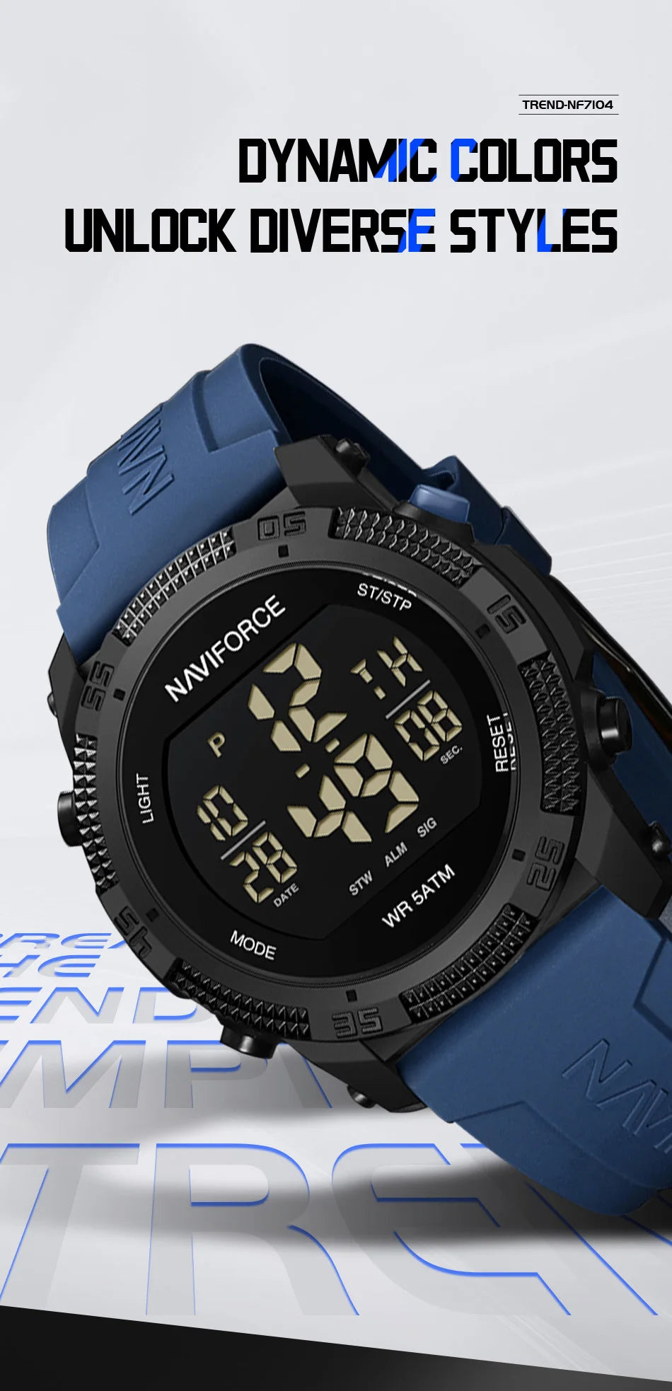 NAVIFORCE Men's Electronic Watch Fashion 5ATM Waterproof Silicone Strap Calendar Male LCD Digital Wristwatch Relogio Masculino