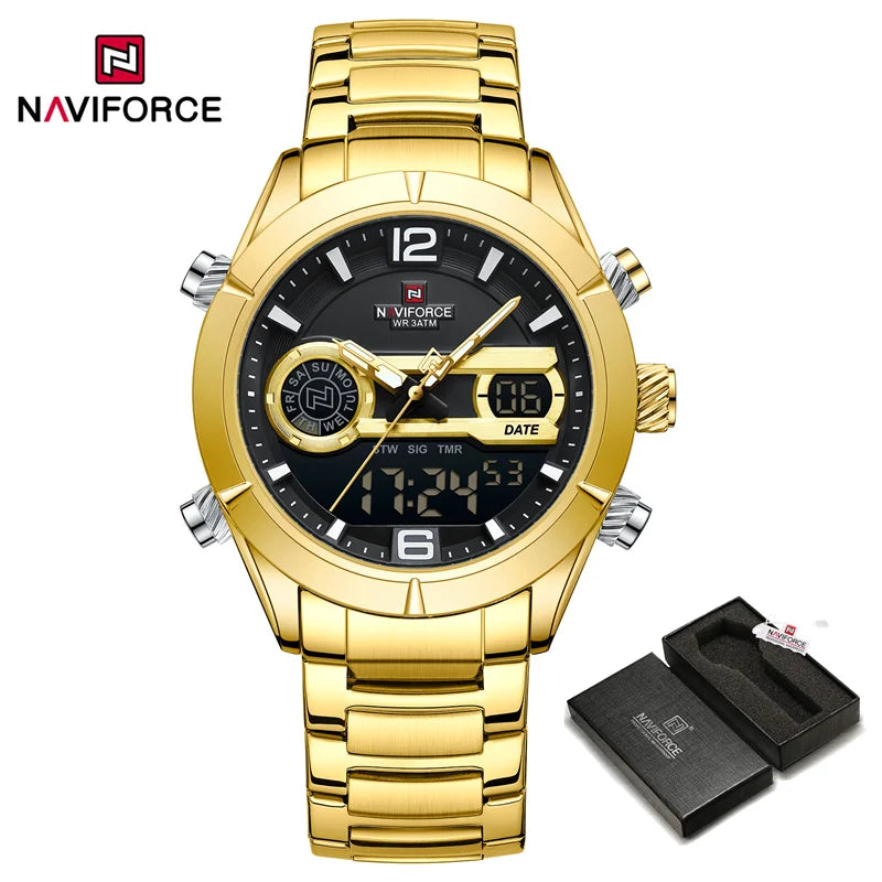 NAVIFORCE Brand Luxury Watch For Men Waterproof Digital Sport Quartz Wristwatches Military Luminous Stainless Steel Strap Clock