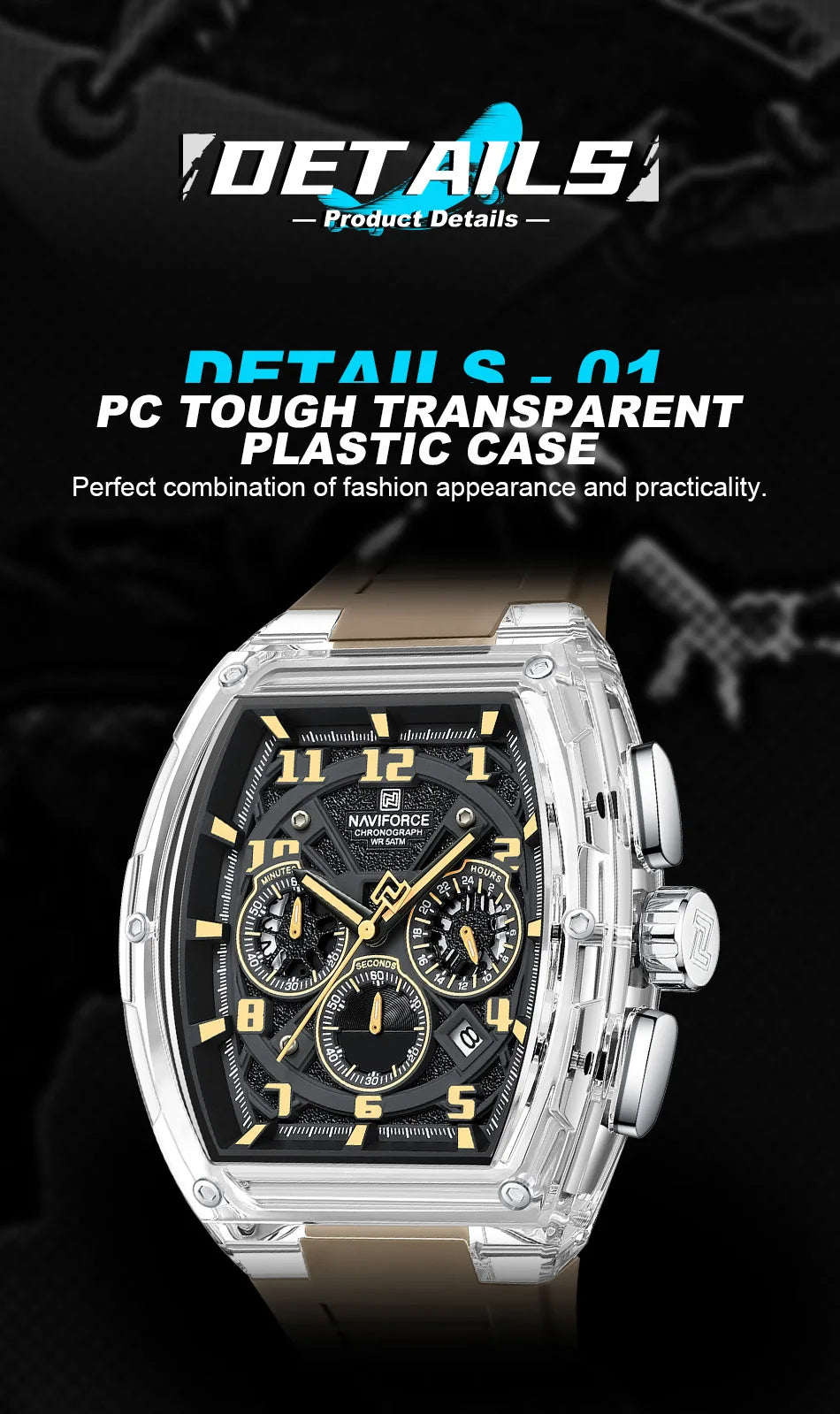NAVIFORCE Men's Watch Quartz Chronograph Luminous Soft Silicone Strap Business Trendy Outdoor Casual Wristwatch Gift Box for Man