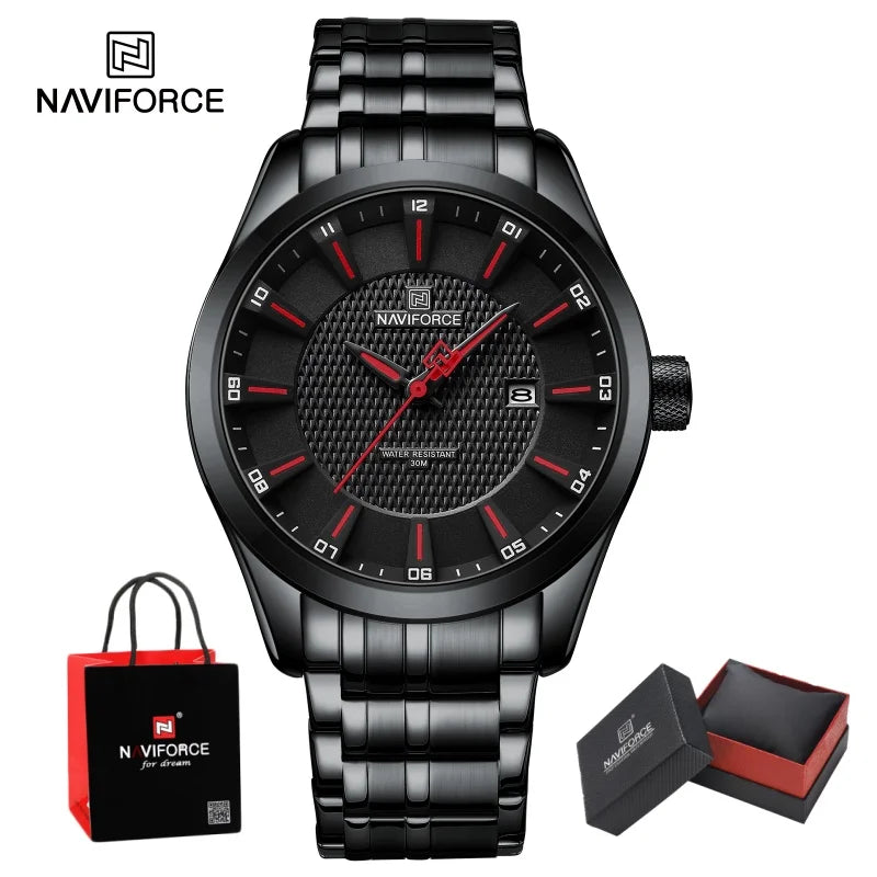 NAVIFORCE New Style Man's Watch Waterproof Quartz Calendar Date Clock Stainless Steel  Male Business Casual Wristwatch Gifts Box