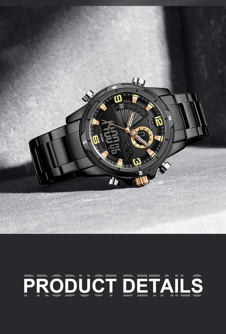 NAVIFORCE Men Watch Steel Band Men's Wrist Watch Casual Sports Multifunction Waterproof big dial Chronograph Day and Date Clock