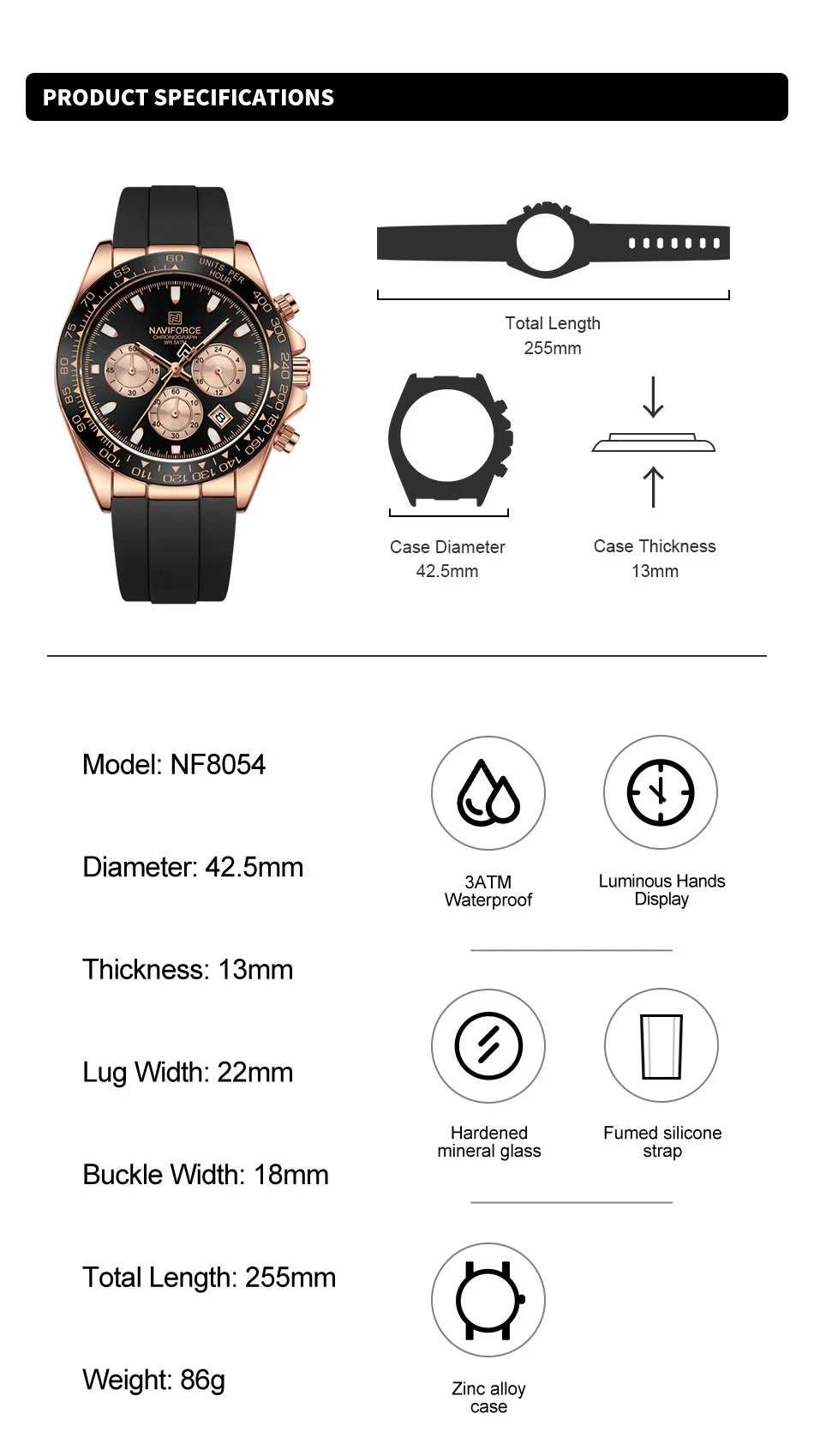 NAVIFORCE Quartz Men's Leisure Chronograph Watch Waterproof Luminous Silica Strap Unique Design Man Fashion Wristwatch Gift Box