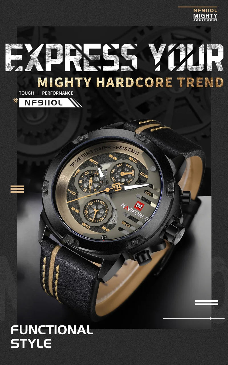 Men's Watches NAVIFORCE Brand Luxury Quartz Watch Man Leather Sport Wristwatches Waterproof Male Clock With Box Set For Sale