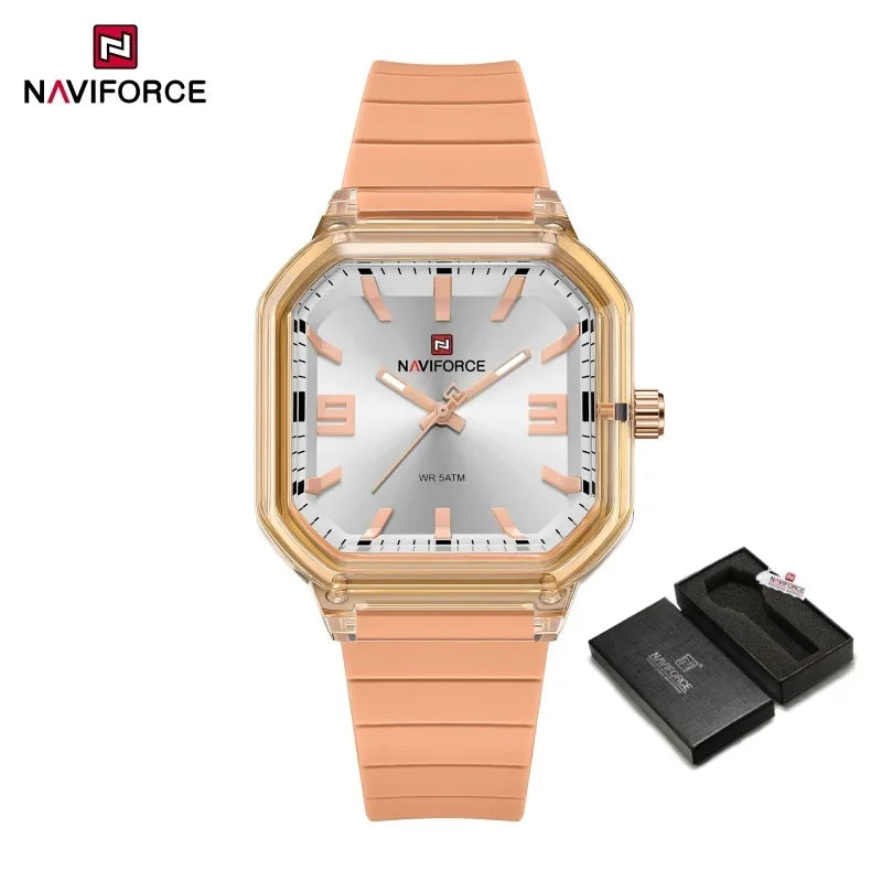 NAVIFORCE Women Polygon Watch Fashion Elegant Watches Display Silicone Strap 5ATM Waterproof Luminous Hand Ladies Gifts Watches