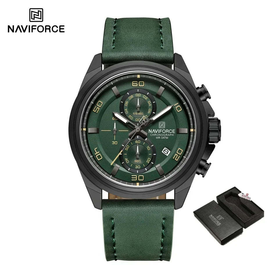 Original NAVIFORCE Business Luxury Leather Strap Men Watches Sports Chronograph Watch for Man 3ATM Waterproof Quartz Wristwatch