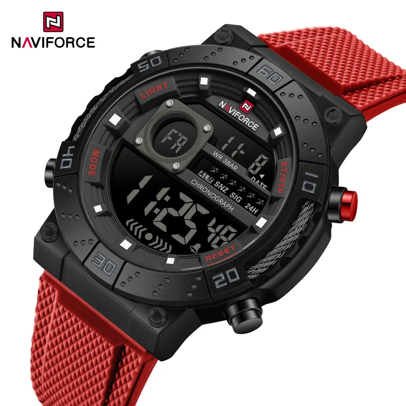 NAVIFORCE Watches for Men LCD Digital Auto Date Week Display Luminous Soft Silicone Strap  Fashion Wristwatch Relogio Masculino
