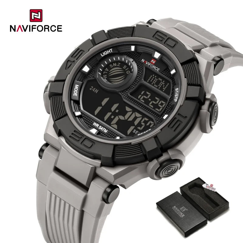 NAVIFORCE Men's Watch LCD Digital 50M Waterproof Multifunction Soft TPU Strap Military Style Teenager Sports Outdoor Wristwatch