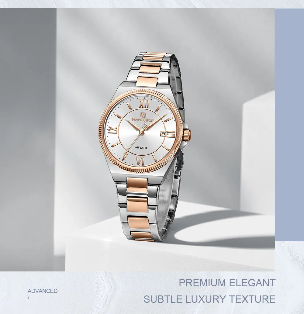 NAVIFORCE 2026 Women's Sports Luxury Quartz Wristwatch 3ATM Waterproof Stainless Steel with Calender Casual Fashion for Gift