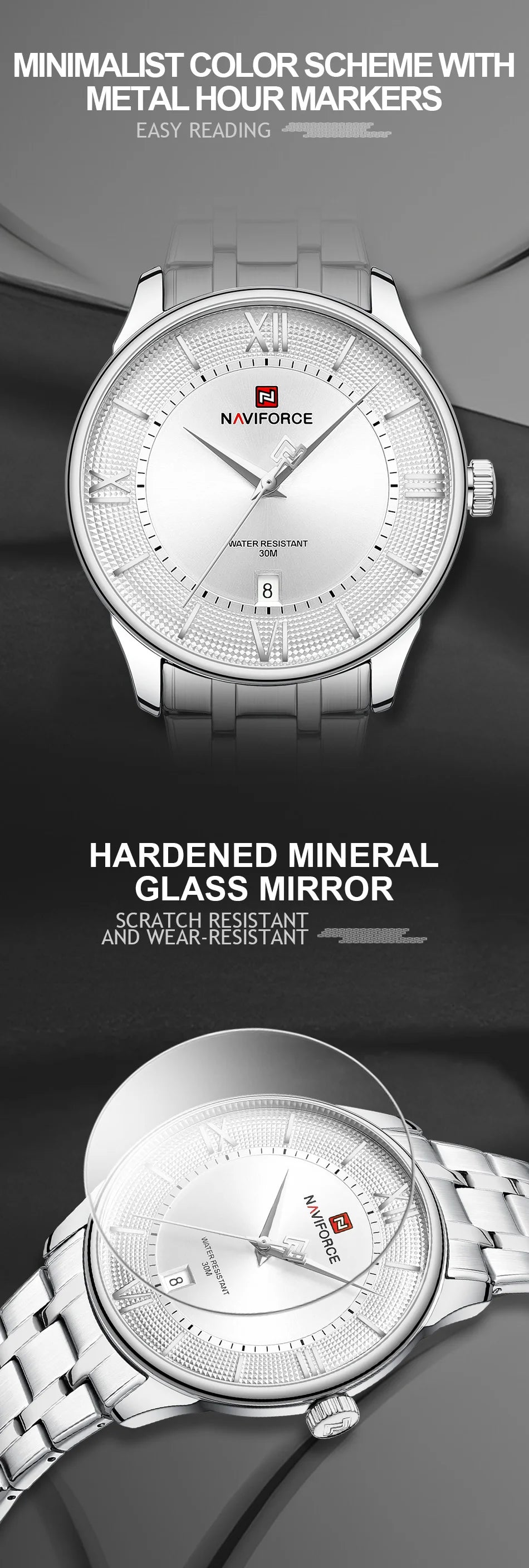 NAVIFORCE Man's Watch Quartz Calendar 30M Waterproof Stainless Steel Male Stylish Daily Luxury Wristwatch Gifts Box Father's Day