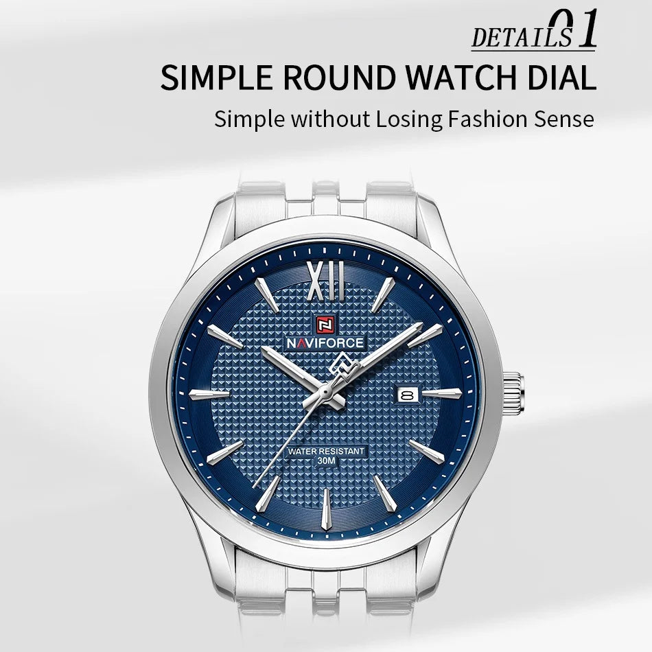 New Style NAVIFORCE Ultra Thin 9mm Minimalist Fashion Quartz Watch for Men Steel Band Auto Date Male Waterproof GIft Wristwatch