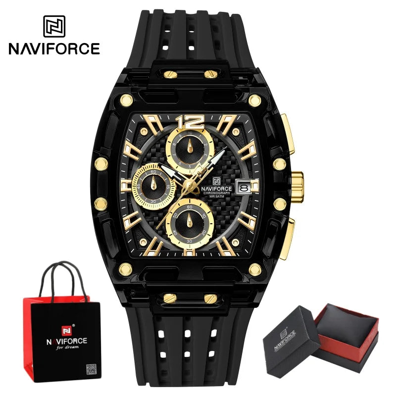 NAVIFORCE Man's Watch Quartz Chronograph 5ATM Waterproof Silicone Strap Fashion Sports Male Luxury Wristwatch Gifts Box NF7105