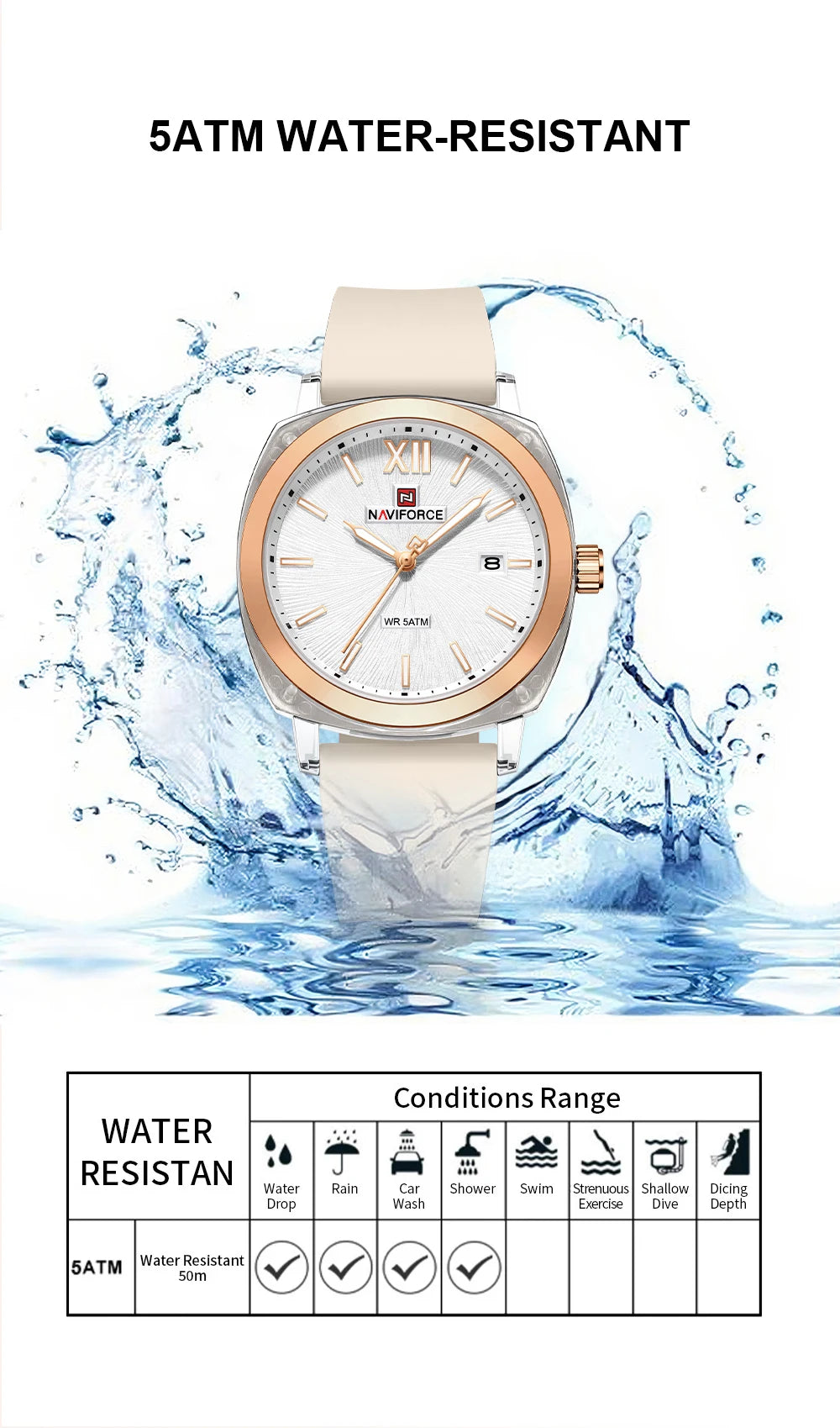 NAVIFORCE Leisure Sports Women's Watch Simple Elegant Waterproof Creative Women Minimalist Style Quartz Calendar ladies Watches