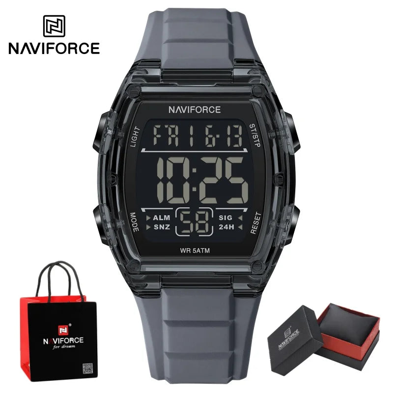 NAVIFORCE Men's Stylish Daily Wear Watch LCD Digital 5ATM Waterproof Date Week Display Male Sports Outdoor Wristwatch Gifts Box