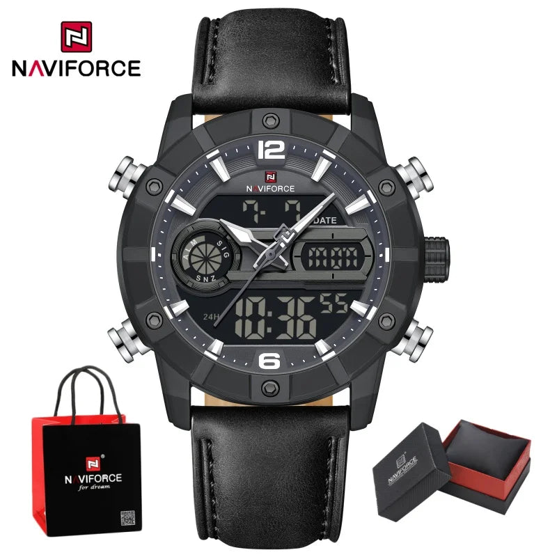 NAVIFORCE Men Watch Quartz Calendar Sports Waterproof Alarm Countdown Automatic Display Fashionable Luxury Wristwatch Gifts Box
