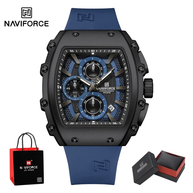NAVIFORCE Leisure Male Clock Chronograph Watches for Man Quartz 30M Waterproof Luminous Hands Silicone Strap Wristwatch Gift Box