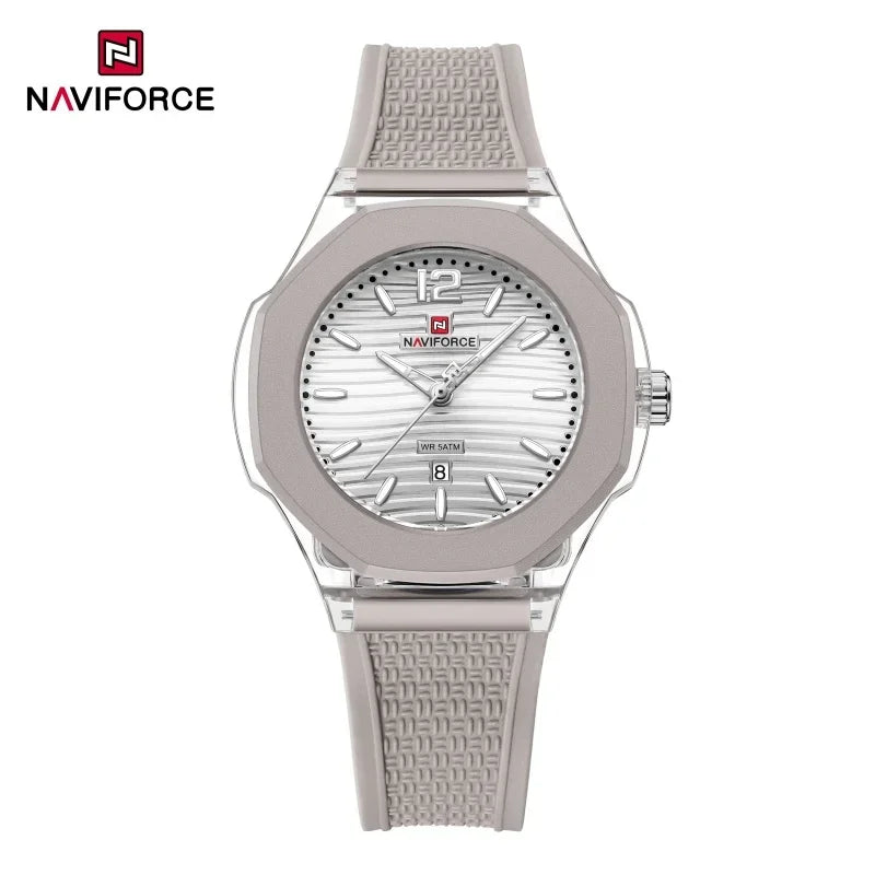 NAVIFORCE Fashion Watch for Women 5ATM Waterproof Silicone Strap Auto Date Display Night Illumination Ladies Elegant Watch Gift